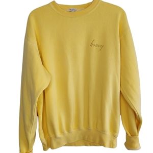 John Galt Brandy Melville Yellow  Honey Sweatshirt Embroidered Metallic Thread O
